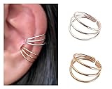 Set of 2 Tiny Triple Thin Band Sterling Silver and Gold Plated Ear Cuff Handmade, Cartilage Earrings, Non Pierced Ear Wrap