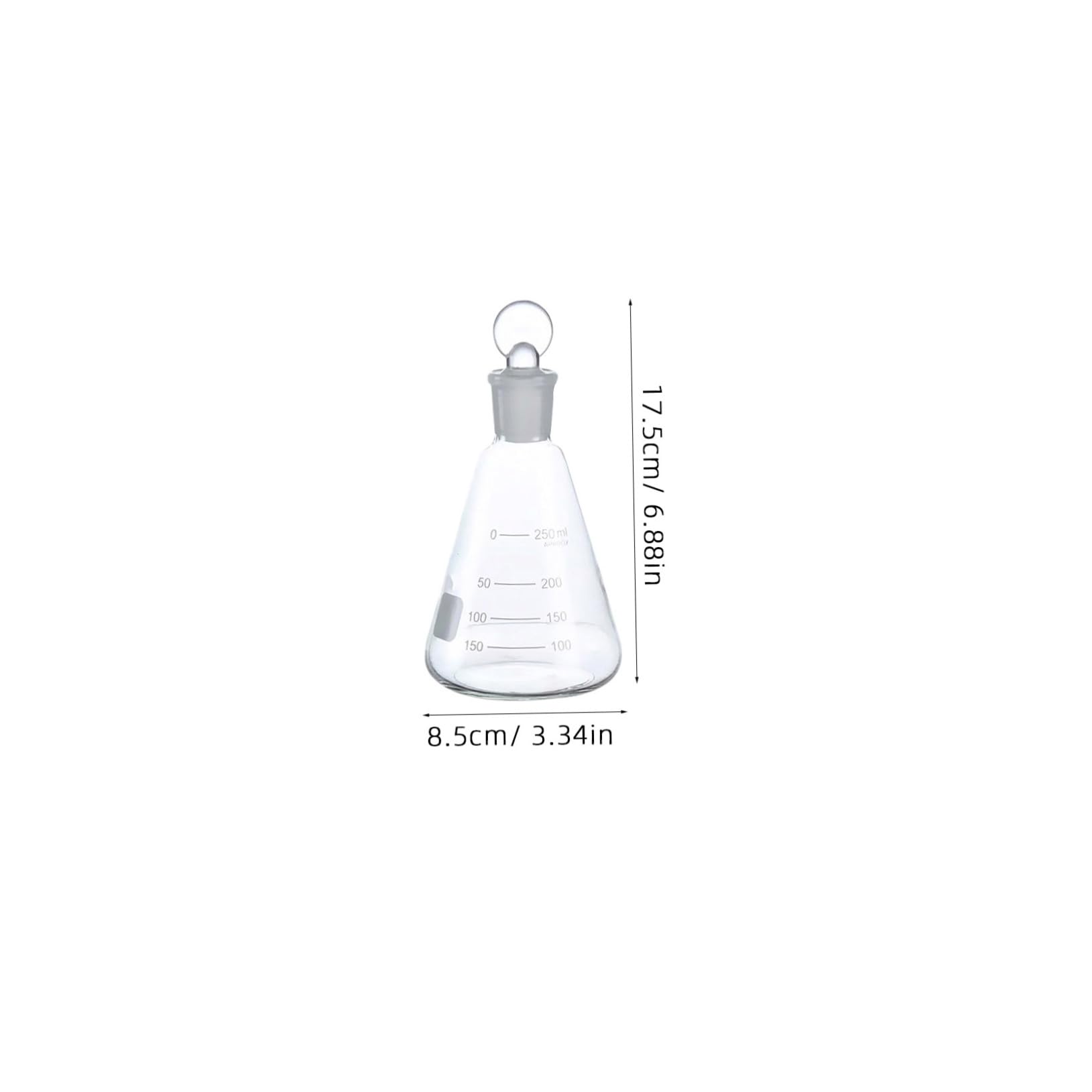Set 3 Pezzi Beuta Conica in Vetro 250ml con Tappo Sughero, Vetreria da Laboratorio per Esperimenti di Chimica in Classe, Bottiglia Liscia e Inodore