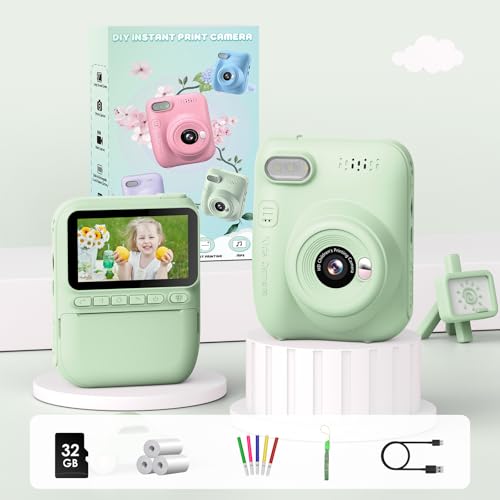 GREENKINDER Kids Camera Instant Print, 3.0'' Large Screen Instant Camera for Kids with 32GB Card & 3 Rolls Print Paper, 1080P Kids Selfie Digital Cameras, Gift Toy for Boys Girls 3-12 Years Old, Green - Image 7