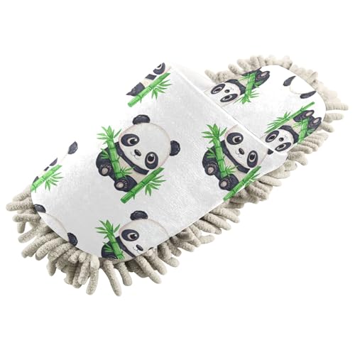 Kigai Cute Pandas Mop Slippers for Floor Cleaning, Slippers for Women Men, Microfiber Floor Cleaning, L
