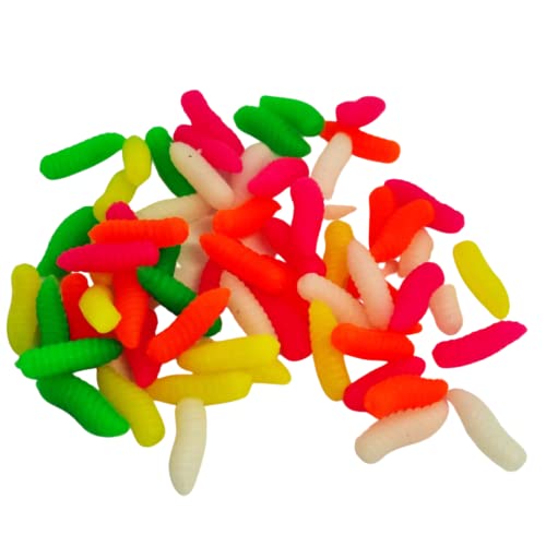 25pcs Artificial Maggots Buoyant Pop Up Fluorescent Fluoro Fake Maggots for Fishing Soft and Lifelike Bait Trout and Carp Fishing Tackle (Mixed Colours)