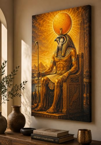 ICE ARMOR Large Ra – God Of The Sun and Creator Green Egyptian Deity Wall Art Canvas Print 24x36 Inch Ancient Egypt Decor Fantasy Mythology Art Living Room Home Decor Ready to Hang