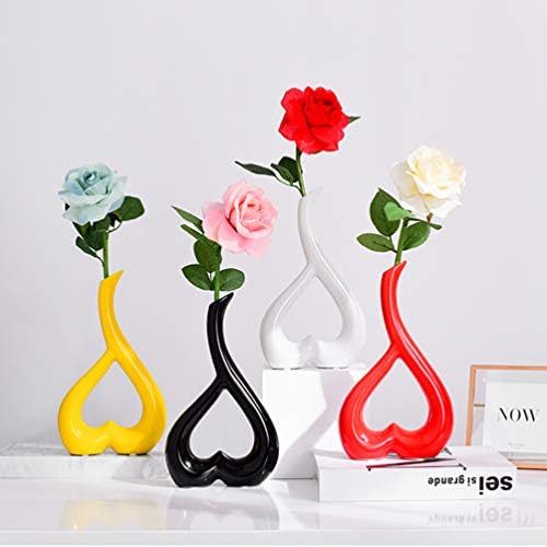 IMIKEYA Red Heart Shaped Ceramic Vase,Unusual Vases,Red Ornament for Living Room,Bedroom,Home