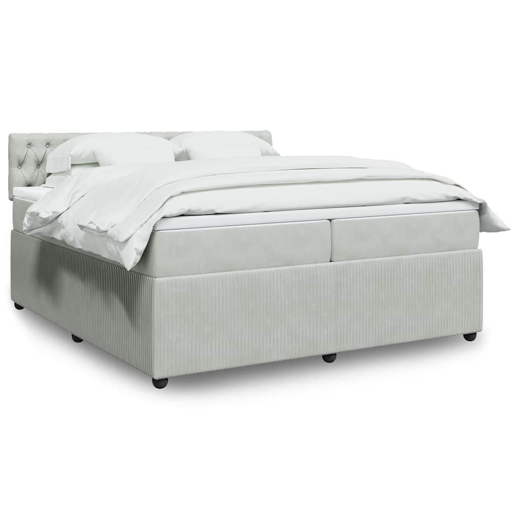 Cama con somier de 200 x 200 cm, terciopelo gris claro, con colchón de muelles ensacados y colchón, cama doble moderna de montaje rápido, para dormitorio, habitación de invitados, accesorios