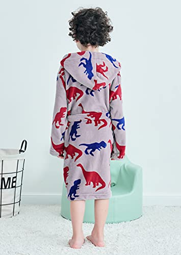 Arctic Paw Kids Girls Children Soft Hooded Bath Cover Up,Red Blue Dino-Grey,M(Ages 4-6) #TOP2