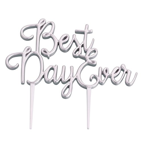 Lillian Rose 5.25"X3.25" Silver Best Day Ever Wedding Cake Topper