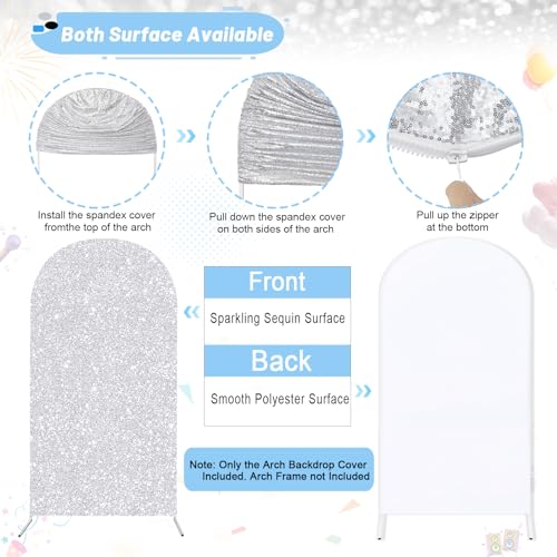 Silver Glitter Balloon Arch Cover 6FT Spring Spandex Fitted Arch Backdrop Cover for Wedding Birthday Party Baby Shower Banquet Photography Background Decoration by LJIE-House - Image 4
