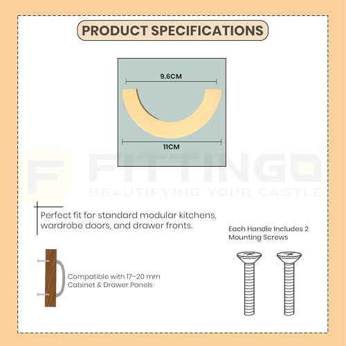 Image of 96mm PVD Gold Cabinet Handle 1327 Half Round Shape - Sturdy Zinc Alloy Pull for Modular Kitchen Cabinets, Cupboards, Drawers and Wardrobe Furniture, Sleek Heavy Duty Design - Pack of 2