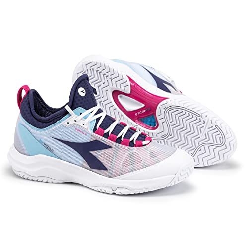 Diadora Women's Speed Blushield Fly 4+ All Ground Tennis Shoe (White/Blueprint/Pink Yarrow, 9.5) #TOP1