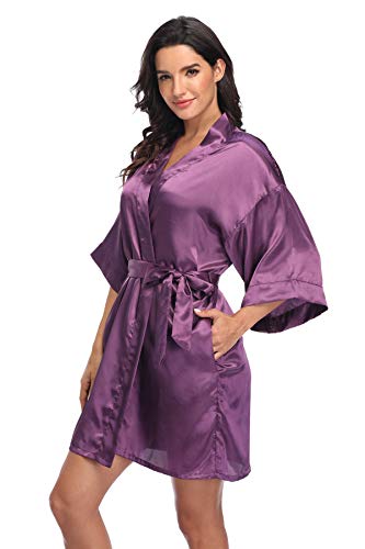Image of Women's Pure Short Silky Robes Bridesmaid Bride Party Satin Robes Sleepwear