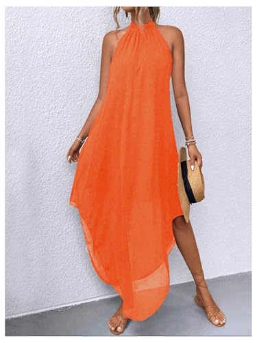 Image of Verdusa Women's Wedding Guest Dress Halter Flowy Chiffon Long Dresses | Cocktail Dress, Asymmetrical Dress for Women, Sleeveless, Prom Dress, Cruise Outfits, Boho