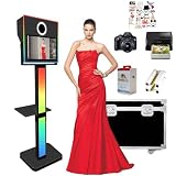 Cabina de Fotos portátil para Selfies de 15.6 Pulgadas con Pantalla táctil DSLR con Funda de Vuelo y luz RGB para Fiesta de Boda (Negro, Juego Completo)