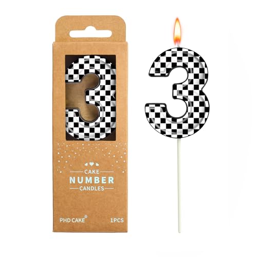 PHD CAKE 2.76 Inch Number 3 Racing Birthday Candles Cool Racing Themed Number Candles Cake Number Candles Party Celebration Style Candle