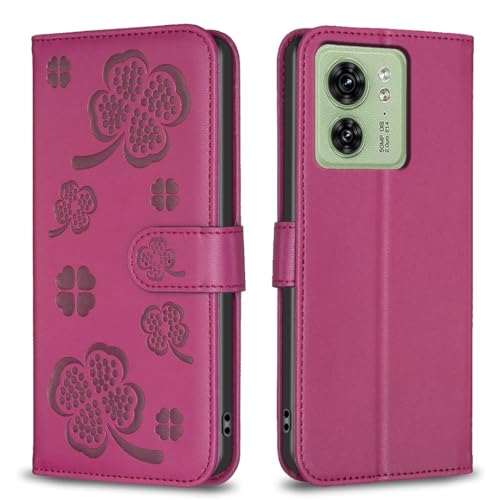 TIANDAFEIJIUB Etui na Motorola Moto Edge 40 5G czterolistna koniczyna, magnetyczne etui folio ze skóry PU, z klapką z przegródką na karty kredytowe, podpórka, odporne na wstrząsy etui na telefon do