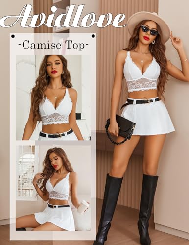 Image of Avidlove Bralettes for Women Lace Wireless Bra V Neck Racerback Crop Top Adjustable Lingerie No Padded