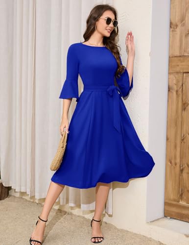 Image of HomRain Women's Church Dresses Modest Bell Sleeve Wedding Guest Cocktail Tea Party Vintage Evening Dress