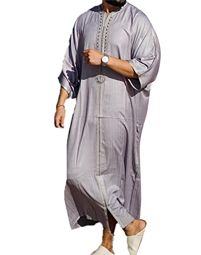 VIVICOLOR Mens Saudi Arab Islamic Kaftan Men Muslim Ramadan Abaya Thobe Embroidery Jubba Robe