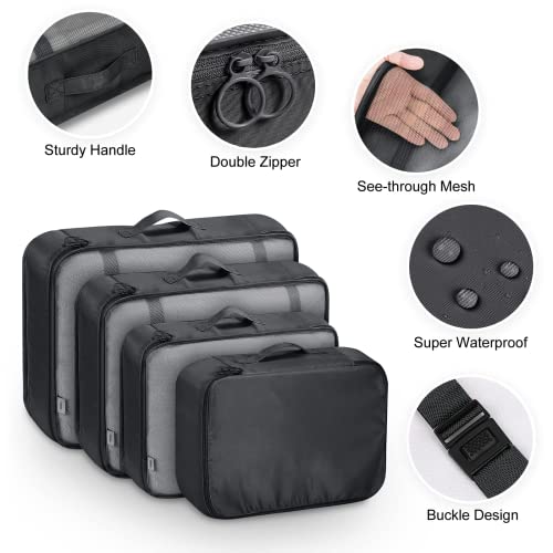 Image of MURISE Packing Cubes for Travel, 8 Pcs Suitcase Organiser Bags for Travel Essentials, Durable Luggage Organiser Set, Packing Organisers, Suitcase Organiser System for Men /Women, Black