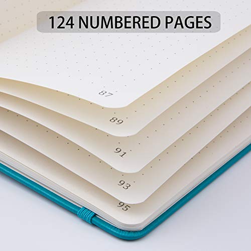Bullet Dotted Journal - Index & Numbered Pages With Label, 5.25" X 8.25", Thick Paper With Inner Pocket & 2 Bookmarks, Dotted Grid Hard Cover Notebook, Faux Leather - Teal By Artfan #TOP2
