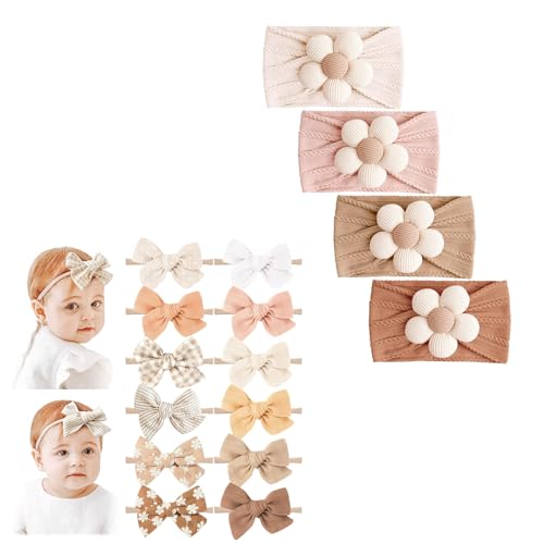 Niceye Baby Girl Headbands with Bows and Baby Girl Headbands with Flower Khaki