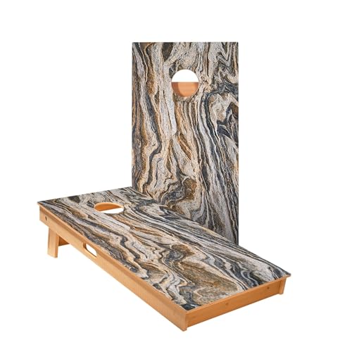 Skip's Garage Dark Marble Cornhole Boards - Includes (2) Boards (Resin Bags) + (1) Carry Case, (2) Hole Lights & (2) Edge Lights