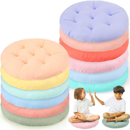 Fumete 12 Pcs Round Floor Pillows Cushions Seating 16 x 16 Inches Floor Round Cushions for Kids Toddlers Flexible Reading Chair Pillows for Classroom Home School Playing Supplies(Candy Color)