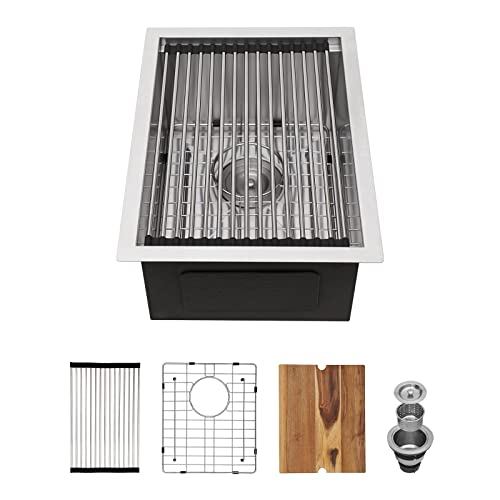 14 Inch Undermount Workstation Kitchen Sink Oumuch 14"X19"X9" Stainless Steel Ledge Workstation 18 Gauge 9 Inch Deep Single Bowl Basin #TOP21