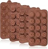 Socluer Pack of 4 Silicone Chocolate Moulds, 15 Cavities, Deep Flower Shapes Moulds for Sweets, Gummy Bears, Ice Cubes, Jelly，Soap