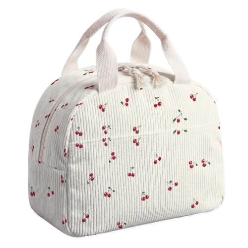 Dawuyu Lunch Box for Girls,Corduroy Lunch Bag for Women (Cherries)