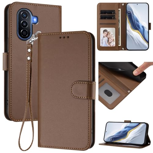 Pzwoxukhov Compatible with Huawei Nova Y70 / Nova Y70 Plus Case Cover,Compatible with Huawei Enjoy 50 Phone Case,Solid Color flip Shockproof Case Cover Brown