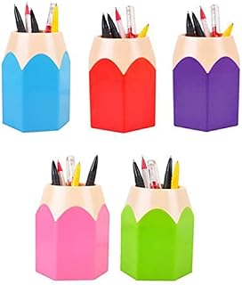 Gemini_mall Pack of 5 Assorted Pen Vase Pencil Pot Makeup Brush Holder Stationery Desk Tidy Organizers (1 Set 5 Color)