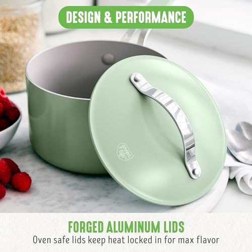 GreenLife 10-Piece Nonstick Ceramic Cookware Set, Lightweight Healthy PFAS-Free Pots & Pans with Lids, Dishwasher & Oven Safe, Durable Body, Silicone Stay-Cool Handles, Easy Release, Sage Green by GreenLife - Image 2