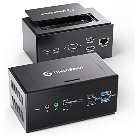 UtechSmart Universal Docking Station, 15 in 1 USB Docking Station with SSD Enclosure, USB C Dock with Dual HDMI,VGA,PD3.0,SD/TF,RJ45,Audio&Micro,USB Ports, for MacOS&Windows Laptop Cover