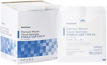 McKesson Premium Woven Gauze Sponges, Sterile, 8-Ply, USP Type VII, 100% Cotton, 4 in x 4 in, 2 Per Pack, 50 Packs, 100 Total