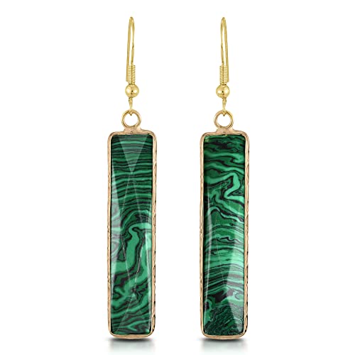 AeraVida Beautiful Green Rectangular Malachite Gold-Plated Silver Dangle Earrings | Bohemian Inspired Earrings for Women Accessories | Classy Modern Bohemian Earrings