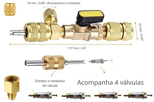 Kit de Ferramentas para Remoção e Substituição de Válvulas Schrader, Compatível com Gases Refrigeran