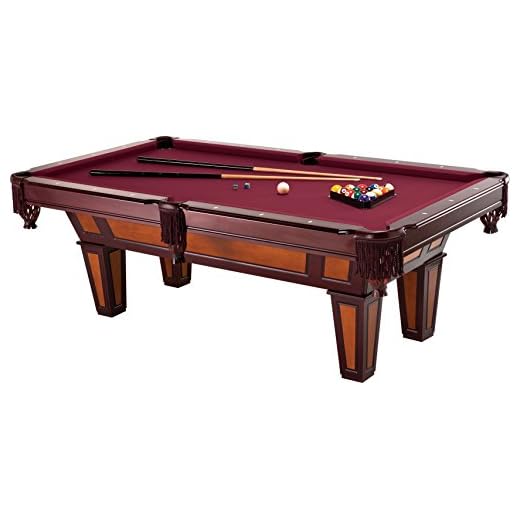 Fat Cat Reno 7.5’ Pool Table with Dark Cherry Finish and Wine Colored Cloth, Accuslate Billiard Surface for Consistent Straight Shots and Sturdy Straight Legs for Stability
