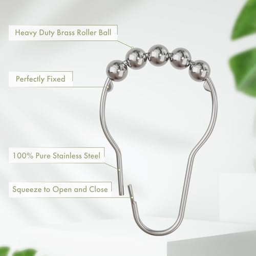 Image of Amazer Shower Curtain Hooks, Decorative Shower Curtain Hooks Rust Proof Stainless Steel Shower Curtain Hooks, Shower Hooks for Shower Curtain Bathroom 12PCS, Polished Chrome