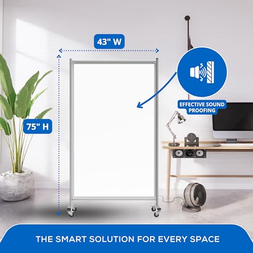 Image of FSE 373-MD4072W Mobile Magnetic Whiteboard Room Divider, 75 inch Tall Double-Sided Board, Sound Proof Partition Wall Divider with Locking Casters, Steel Frame, Ghost-Resistant Surface, White /Silver