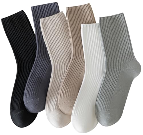 Rehelu Womens Crew Socks Cute Cotton Boot Socks Neutral Long Socks for Women Aesthetic Clothes 7-9