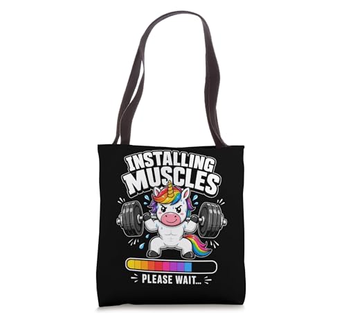 Funny Unicorn Installing Muscles Gym Workout Gifts for Women Tote Bag