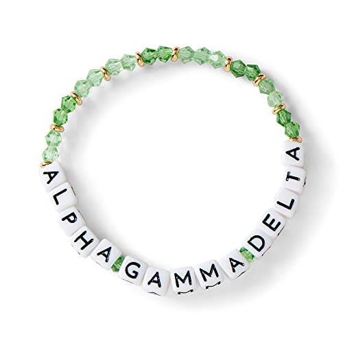 Sorority Shop Alpha Gamma Delta Bracelet — Glass Bead Bracelet with AGD Name Beads and 18K Gold Accent Beads, Greek Sorority Jewelry for Big Little Sorority Gifts