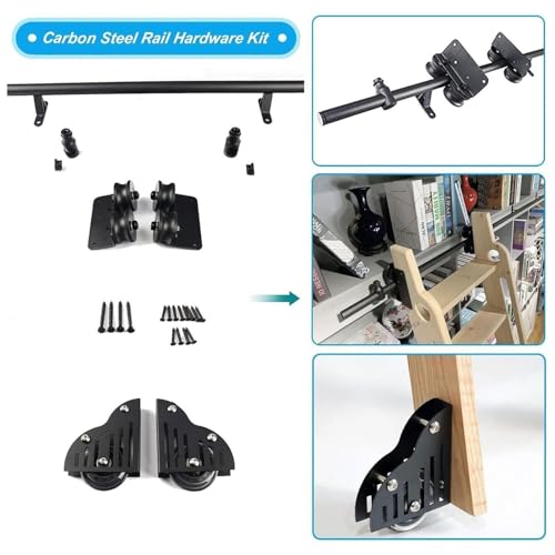 Kit di scale mobili per biblioteche, resistente, regolabile da 1 a 8 m, sistema a scala mobile con ruote a rullo, perfetto per librerie e magazzini (4 m - 7,9 m)