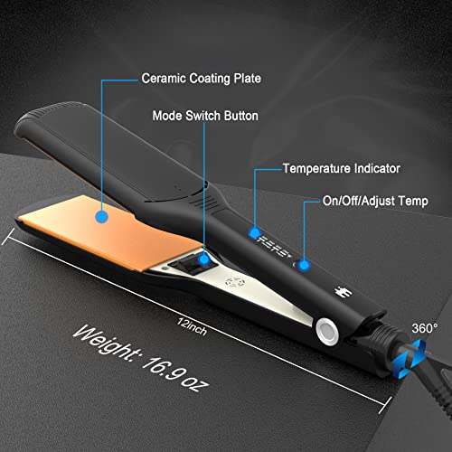 Elilier 2.20" Hair Straightener For Thick Hair, Extra Wide Flat Iron/Plancha De Cabello, 250-450°F Adjustable Temperature, Ceramic Coated Floating Panel, 30S Fast Heating, For Curly Hair Above 3A #TOP7