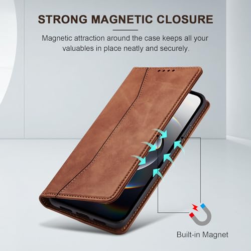 Image of Jasonyu Case for iPhone 16E /17E, PU Leather Wallet Case [Shockproof] [Magnetic] [Card Holder] [Stand Function] Flip Case (Brown)