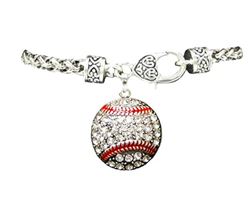 Baseball Clear Crystals Red Stitching Lobster Claw Bracelet Sports Jewelry