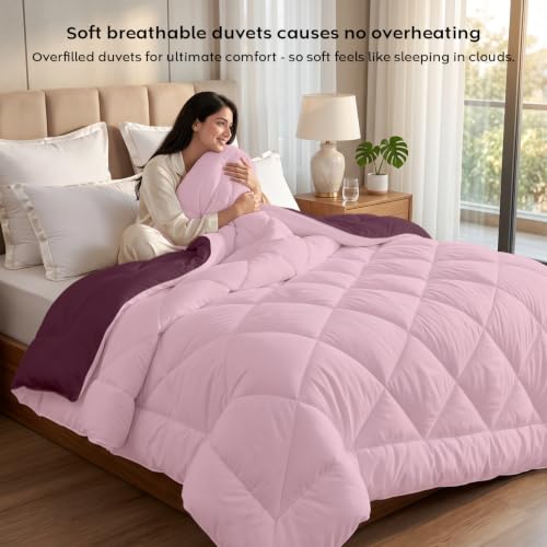 Image of AYKA Reversible Comforter 220 GSM Microfiber Reversible AC Comforter /Blanket for Winter /Quilt /Duvets for King Size Double Bed Comforter (Cameo & Plum, Double)