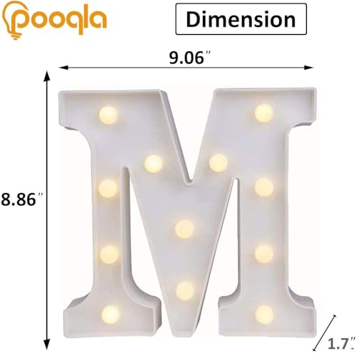 Image of Pooqla LED Light Up Letters, Warm White and Colorful Lighted Marquee Letters with Remote, Lighted Letter for Party Birthday Decorations, Gift for Girls Boys Night Light, Wedding Home Decor, Letter M