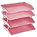 Acrimet Facility 4 Tier Letter Tray Side Load Plastic Desktop File Organizer (Solid Pink Color)