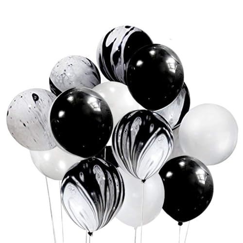 DIvine 30 Pcs/lot Party Decorations Set Combined Balloons, Black Agate Marble Tie Dye Swirl Black and White Latex Balloons for Wedding Birthday Baby Showers Christmas Festival Ceremony and Party
